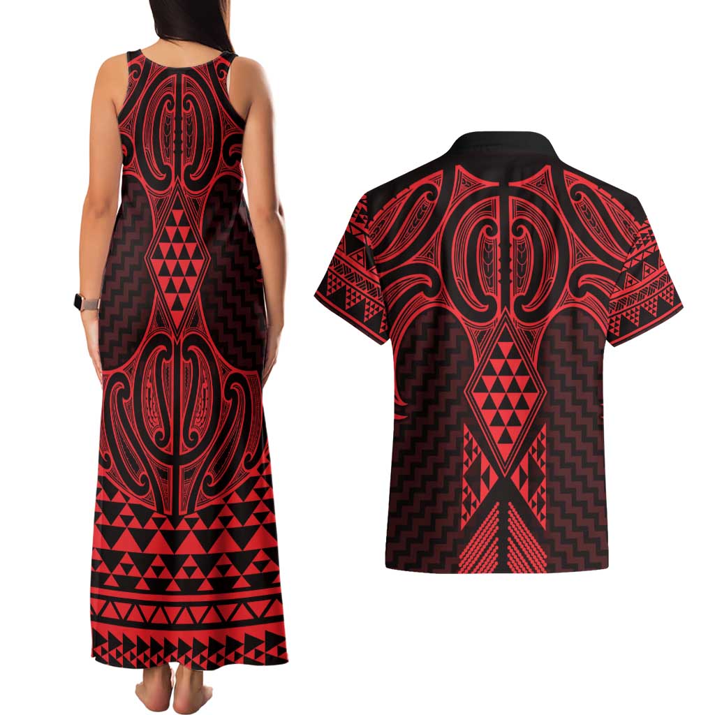 Whero Maori Ta Moko Poutama Art Couples Matching Tank Maxi Dress and Hawaiian Shirt