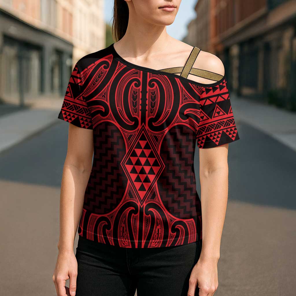 Whero Maori Ta Moko Poutama Art Cross Shoulder Shirt - Polynesian Pride