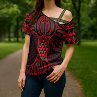 Whero Maori Ta Moko Poutama Art Cross Shoulder Shirt - Polynesian Pride