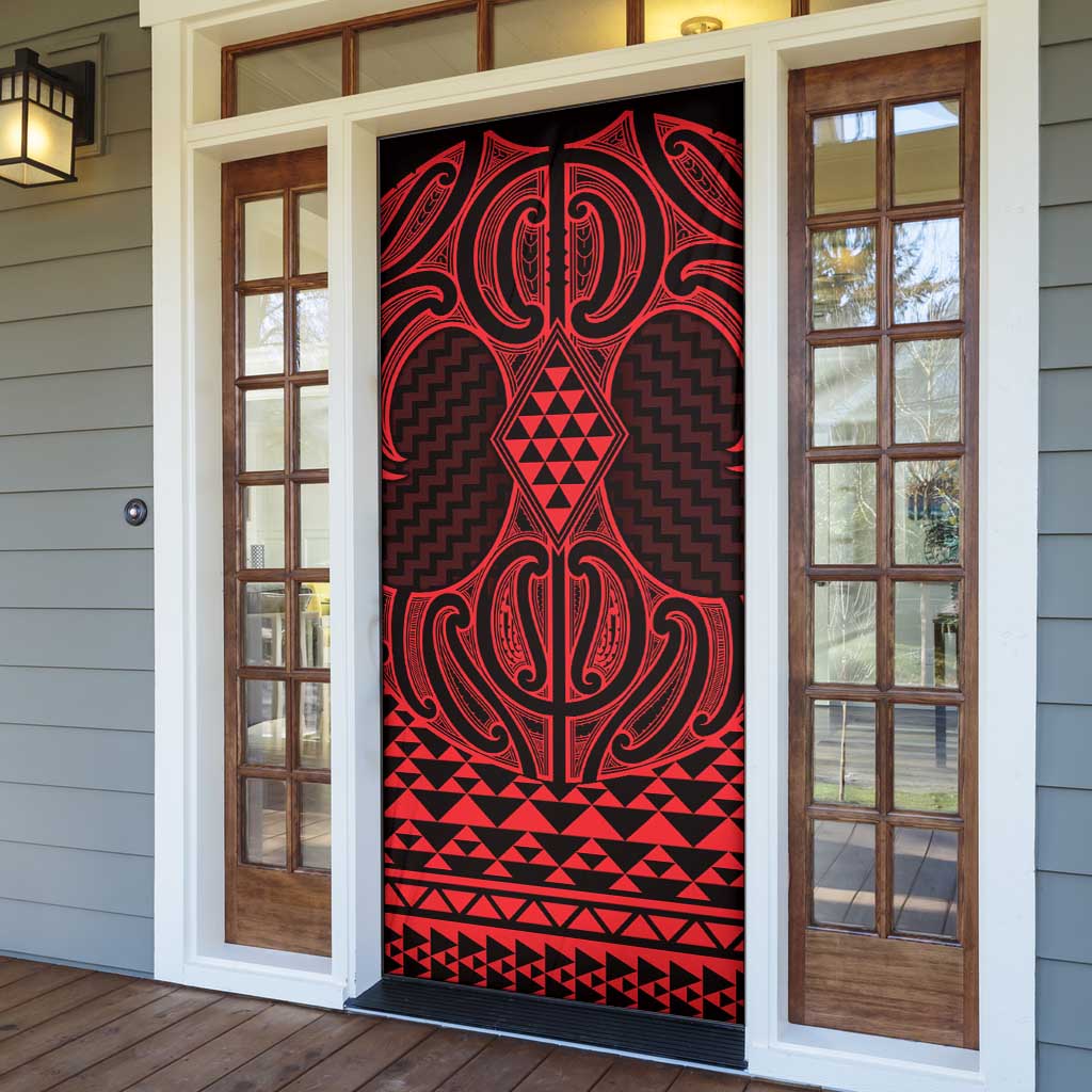 Whero Maori Ta Moko Poutama Art Door Cover - Polynesian Pride