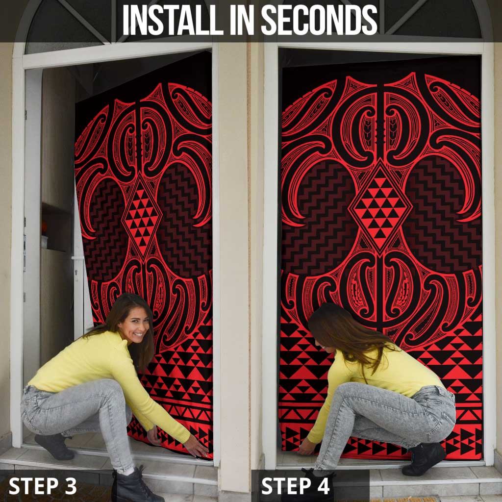 Whero Maori Ta Moko Poutama Art Door Cover - Polynesian Pride