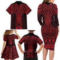 Whero Maori Ta Moko Poutama Art Family Matching Long Sleeve Bodycon Dress and Hawaiian Shirt