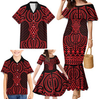 Whero Maori Ta Moko Poutama Art Family Matching Mermaid Dress and Hawaiian Shirt
