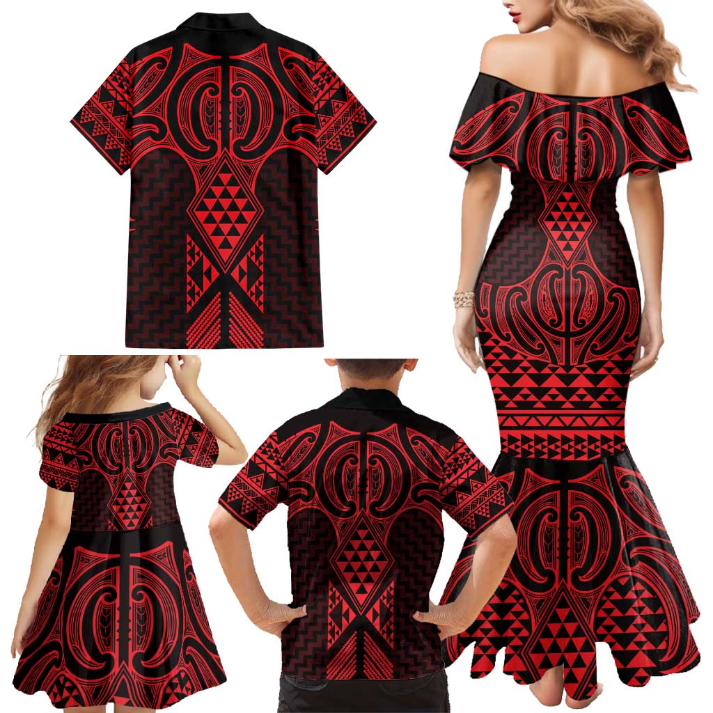 Whero Maori Ta Moko Poutama Art Family Matching Mermaid Dress and Hawaiian Shirt