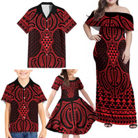 Whero Maori Ta Moko Poutama Art Family Matching Off Shoulder Maxi Dress and Hawaiian Shirt