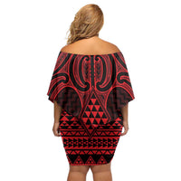 Whero Maori Ta Moko Poutama Art Family Matching Off Shoulder Short Dress and Hawaiian Shirt