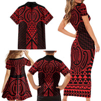 Whero Maori Ta Moko Poutama Art Family Matching Short Sleeve Bodycon Dress and Hawaiian Shirt