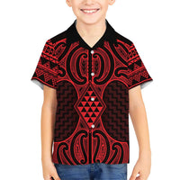 Whero Maori Ta Moko Poutama Art Family Matching Short Sleeve Bodycon Dress and Hawaiian Shirt