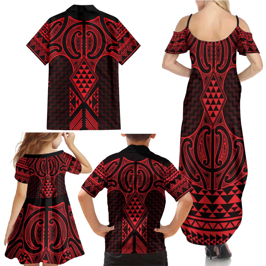 Whero Maori Ta Moko Poutama Art Family Matching Summer Maxi Dress and Hawaiian Shirt