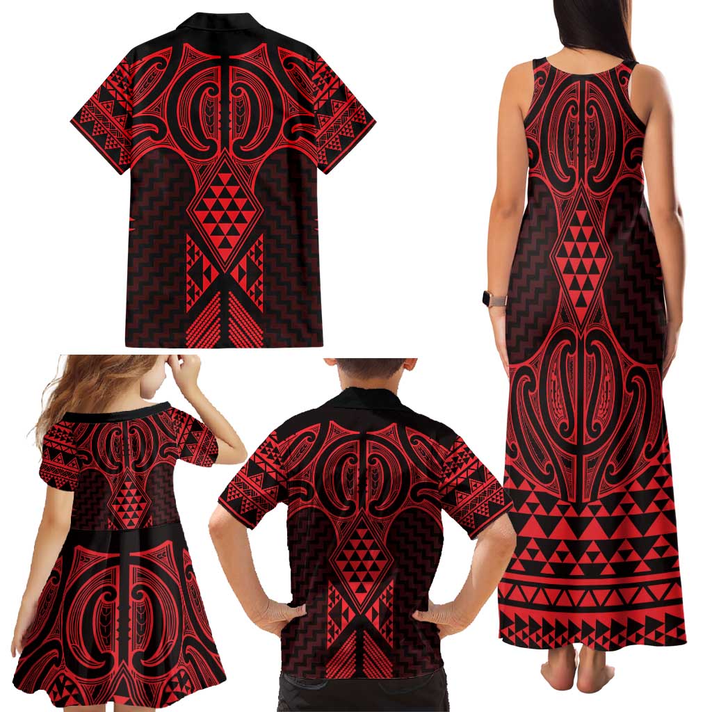 Whero Maori Ta Moko Poutama Art Family Matching Tank Maxi Dress and Hawaiian Shirt