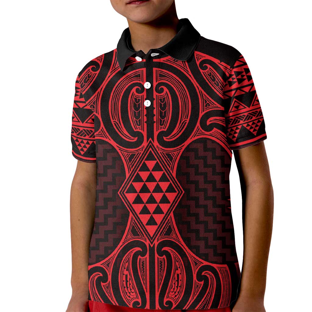 Whero Maori Ta Moko Poutama Art Kid Polo Shirt LT9 Kid Red - Polynesian Pride