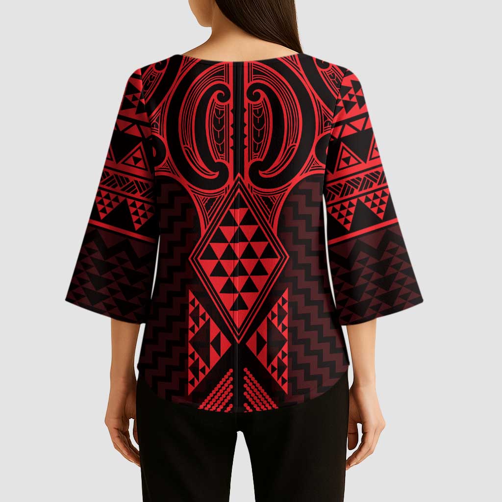 Whero Maori Ta Moko Poutama Art Kimono Sleeve Blouse - Polynesian Pride