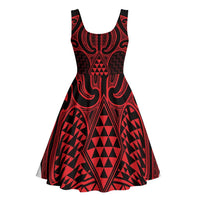 Whero Maori Ta Moko Poutama Art Midi Dress - Polynesian Pride