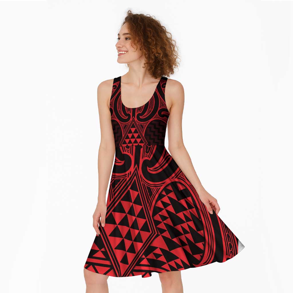 Whero Maori Ta Moko Poutama Art Midi Dress - Polynesian Pride