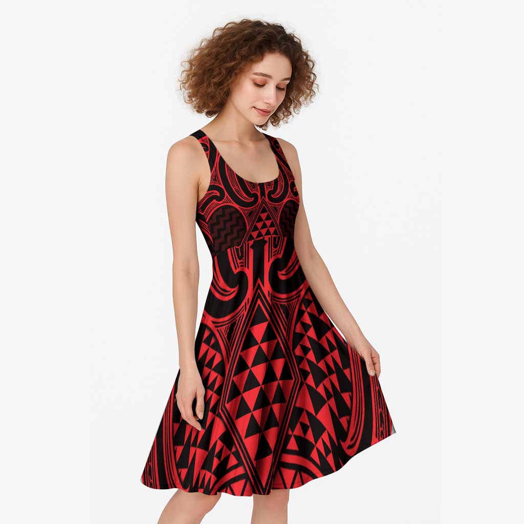 Whero Maori Ta Moko Poutama Art Midi Dress - Polynesian Pride