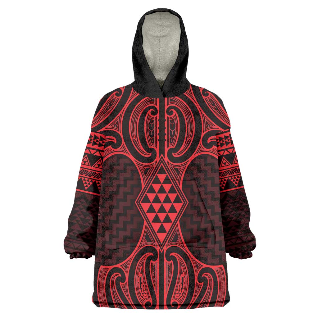 Whero Maori Ta Moko Poutama Art Wearable Blanket Hoodie