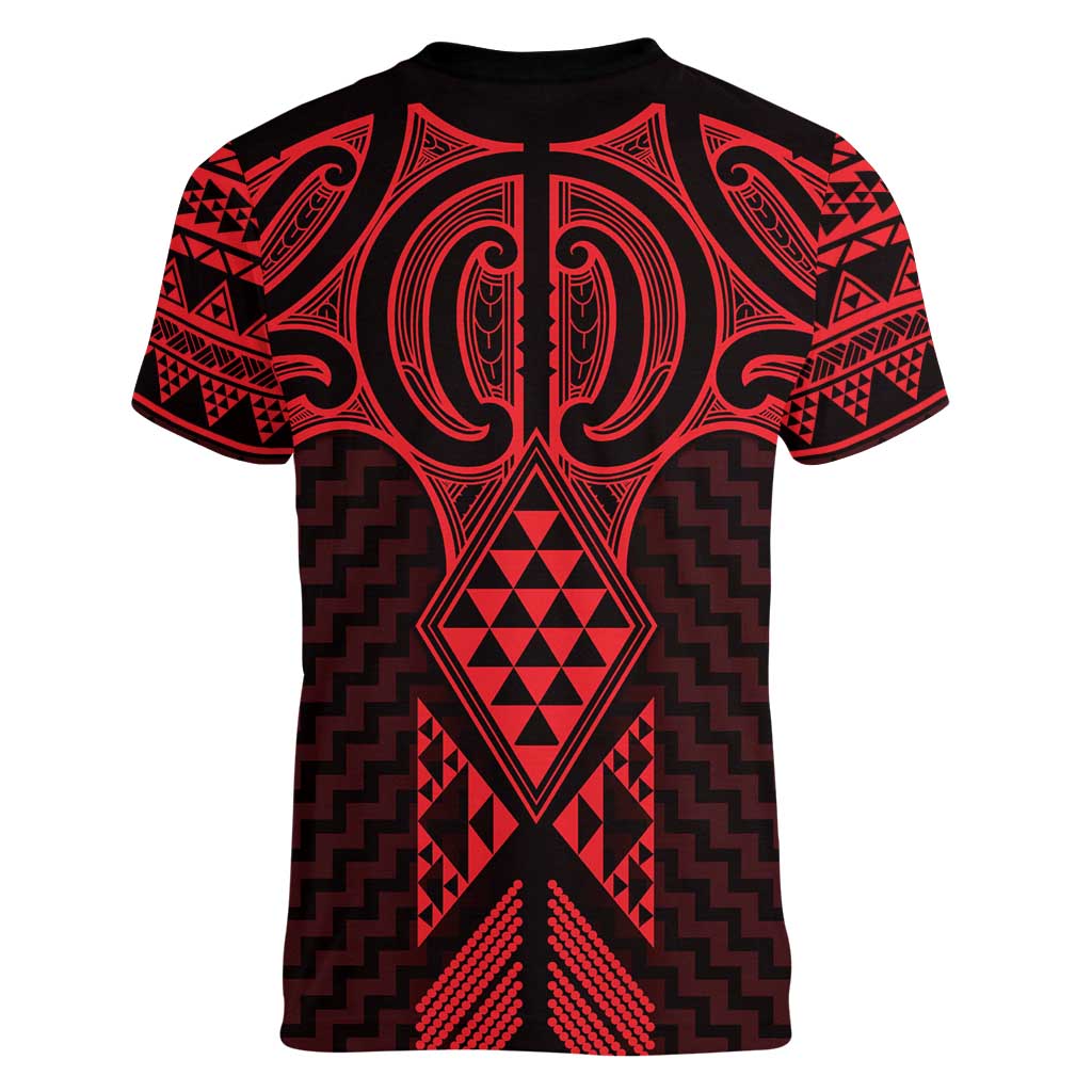 Whero Maori Ta Moko Poutama Art Women V-Neck T-Shirt