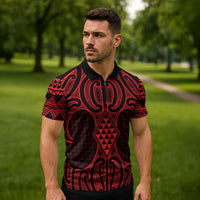 Whero Maori Ta Moko Poutama Art Zipper Polo Shirt - Polynesian Pride