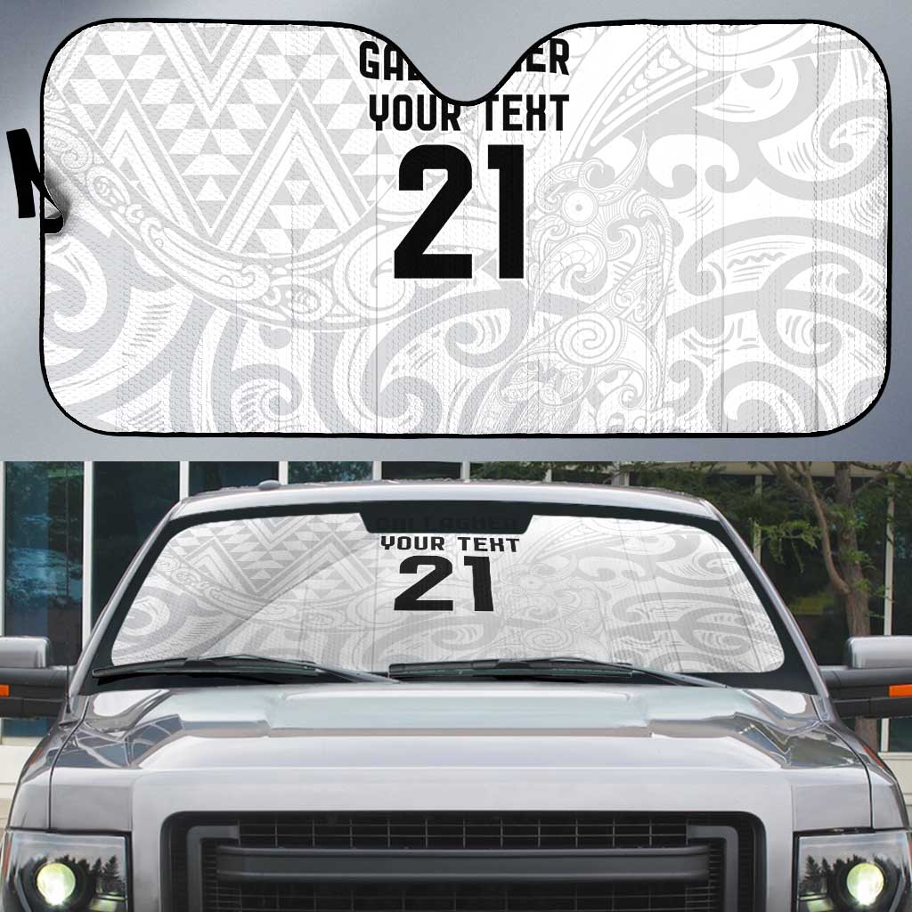 New Zealand Rangatira Custom Auto Sun Shade All White Niho Taniwha Maori Tribal - Polynesian Pride