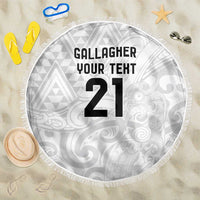 New Zealand Rangatira Custom Beach Blanket All White Niho Taniwha Maori Tribal