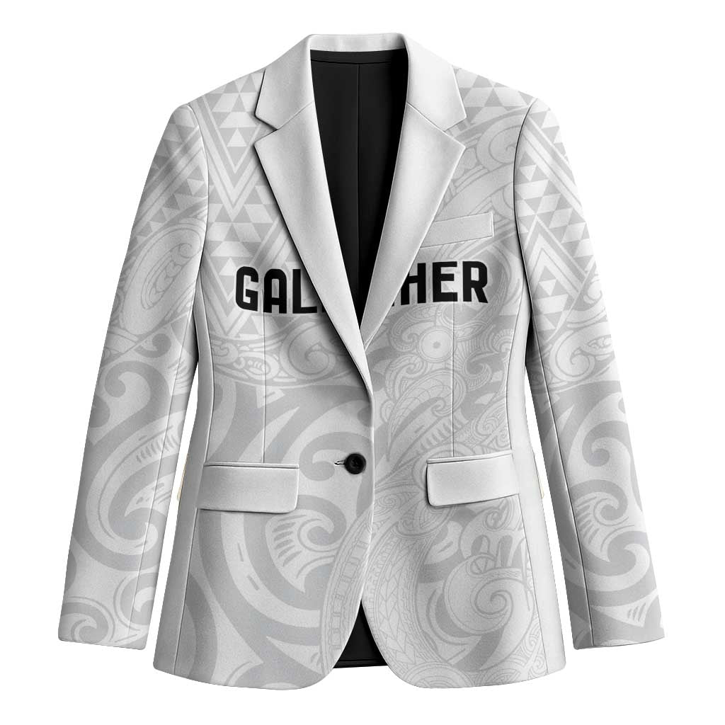 New Zealand Rangatira Custom Blazer All White Niho Taniwha Maori Tribal - Polynesian Pride
