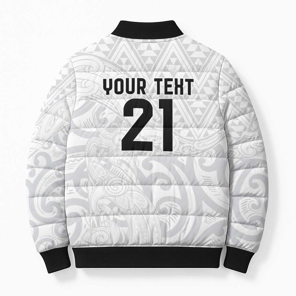 New Zealand Rangatira Custom Bomber Puffer Jacket All White Niho Taniwha Maori Tribal - Polynesian Pride