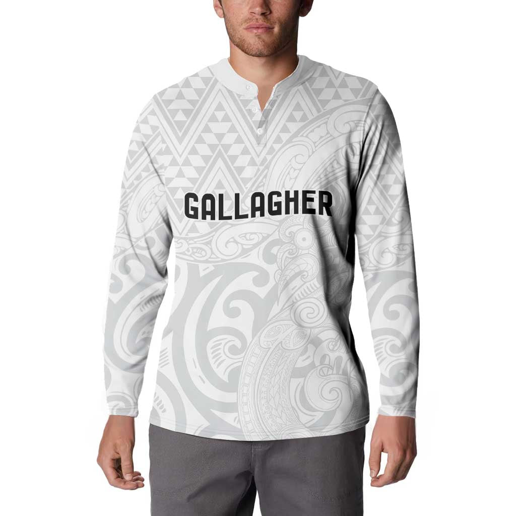 New Zealand Rangatira Custom Button Sweatshirt All White Niho Taniwha Maori Tribal