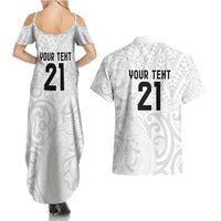 New Zealand Rangatira Custom Couples Matching Summer Maxi Dress and Hawaiian Shirt All White Niho Taniwha Maori Tribal