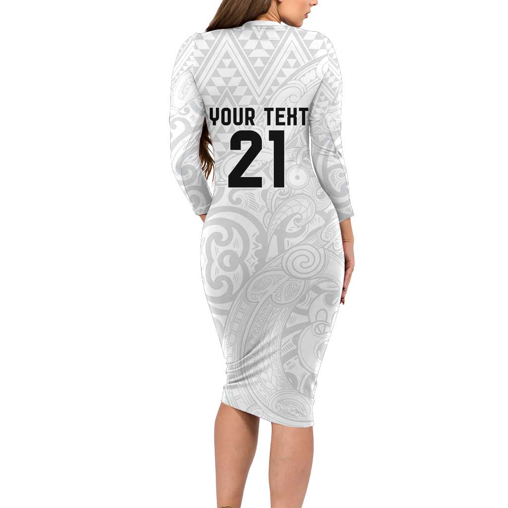 New Zealand Rangatira Custom Family Matching Long Sleeve Bodycon Dress and Hawaiian Shirt All White Niho Taniwha Maori Tribal