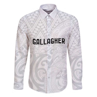 New Zealand Rangatira Custom Family Matching Off The Shoulder Long Sleeve Dress and Hawaiian Shirt All White Niho Taniwha Maori Tribal