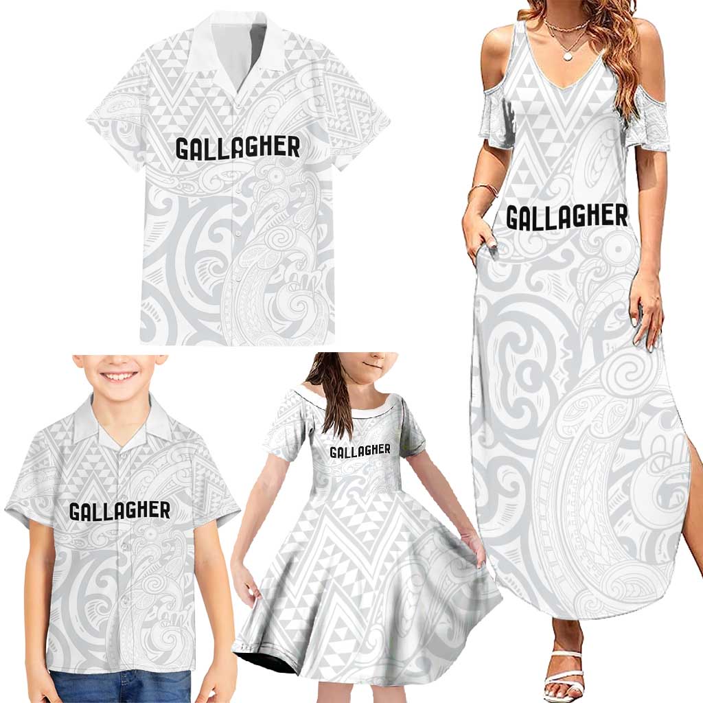 New Zealand Rangatira Custom Family Matching Summer Maxi Dress and Hawaiian Shirt All White Niho Taniwha Maori Tribal