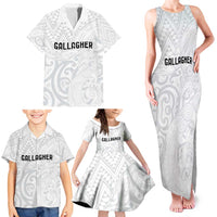 New Zealand Rangatira Custom Family Matching Tank Maxi Dress and Hawaiian Shirt All White Niho Taniwha Maori Tribal