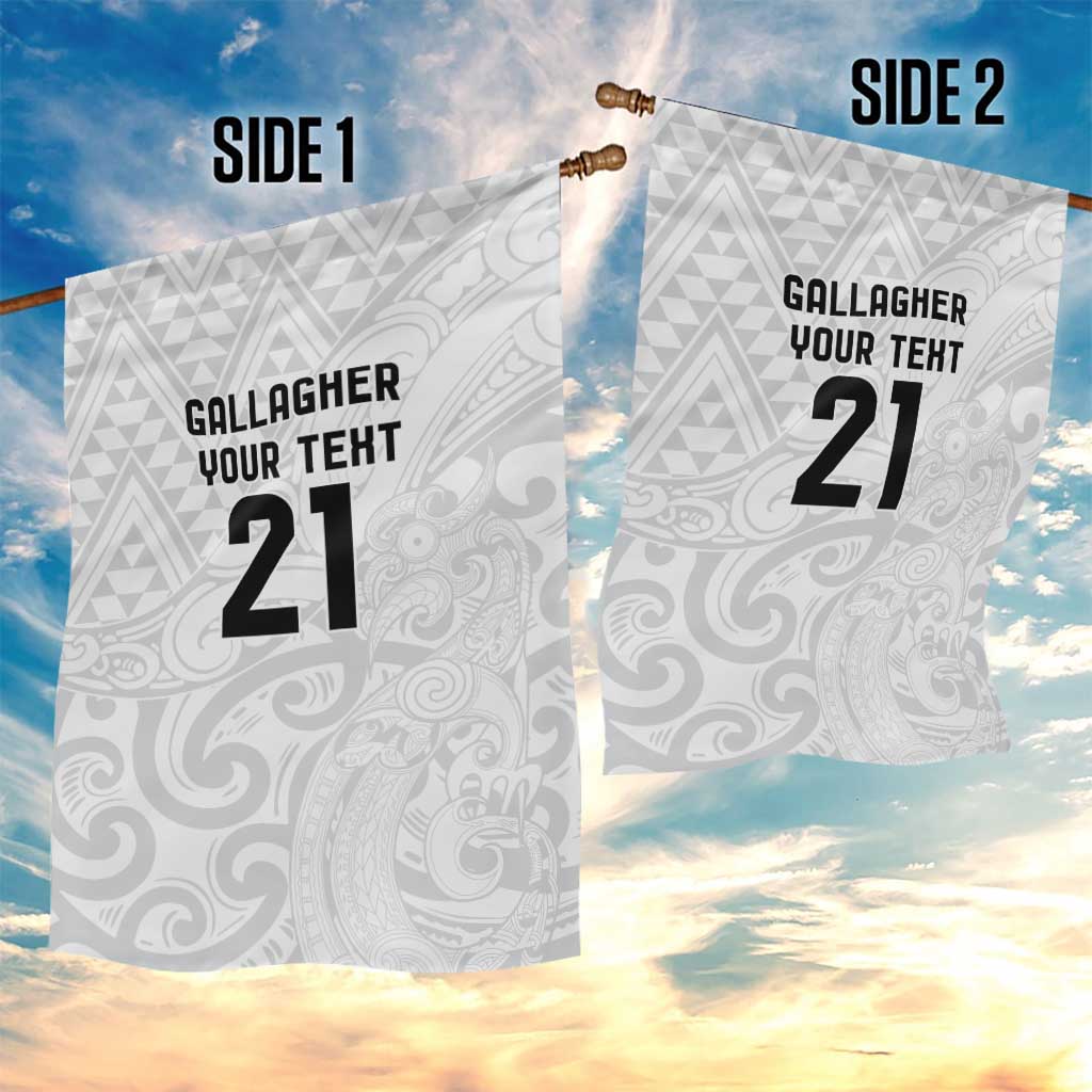 New Zealand Rangatira Custom Garden Flag All White Niho Taniwha Maori Tribal