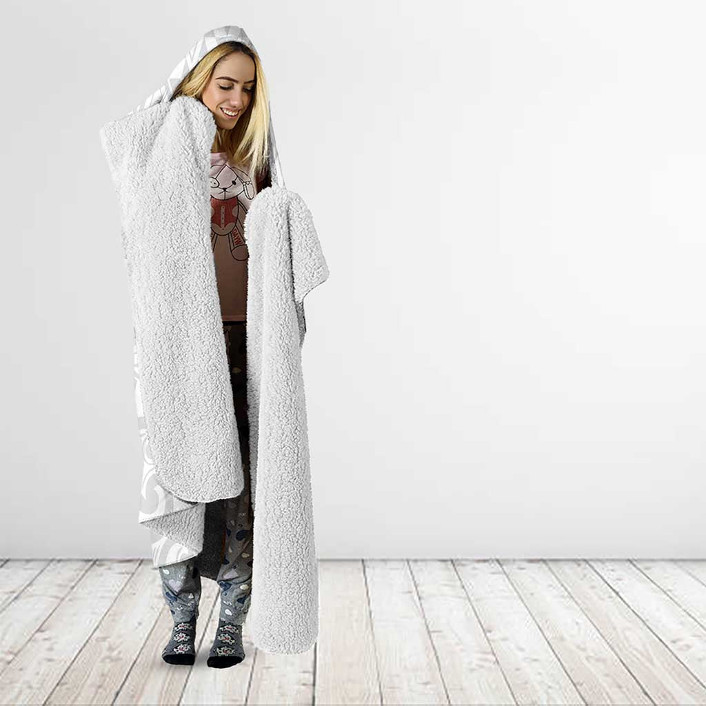 New Zealand Rangatira Custom Hooded Blanket All White Niho Taniwha Maori Tribal