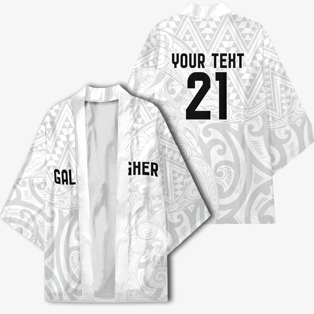 New Zealand Rangatira Custom Kimono All White Niho Taniwha Maori Tribal - Polynesian Pride