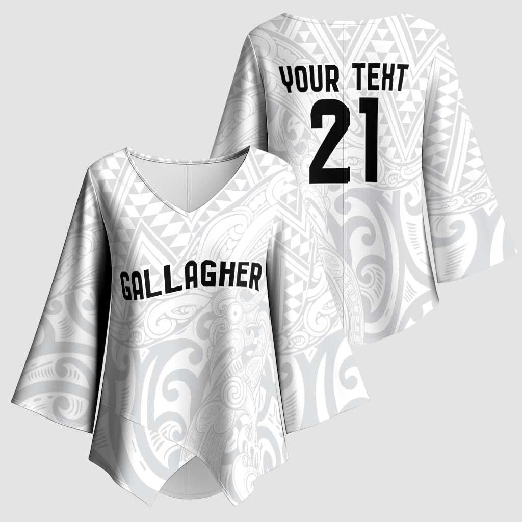 New Zealand Rangatira Custom Kimono Sleeve Blouse All White Niho Taniwha Maori Tribal - Polynesian Pride