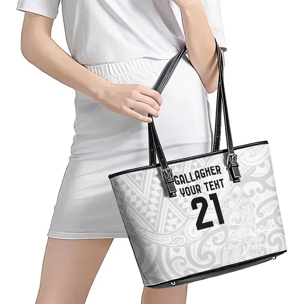 New Zealand Rangatira Custom Leather Tote Bag All White Niho Taniwha Maori Tribal