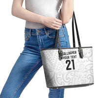 New Zealand Rangatira Custom Leather Tote Bag All White Niho Taniwha Maori Tribal