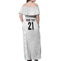 New Zealand Rangatira Custom Off Shoulder Maxi Dress All White Niho Taniwha Maori Tribal