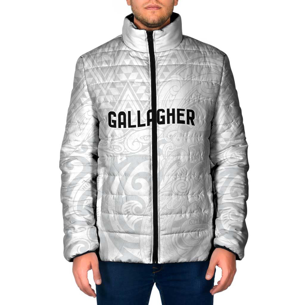 New Zealand Rangatira Custom Padded Jacket All White Niho Taniwha Maori Tribal - Polynesian Pride