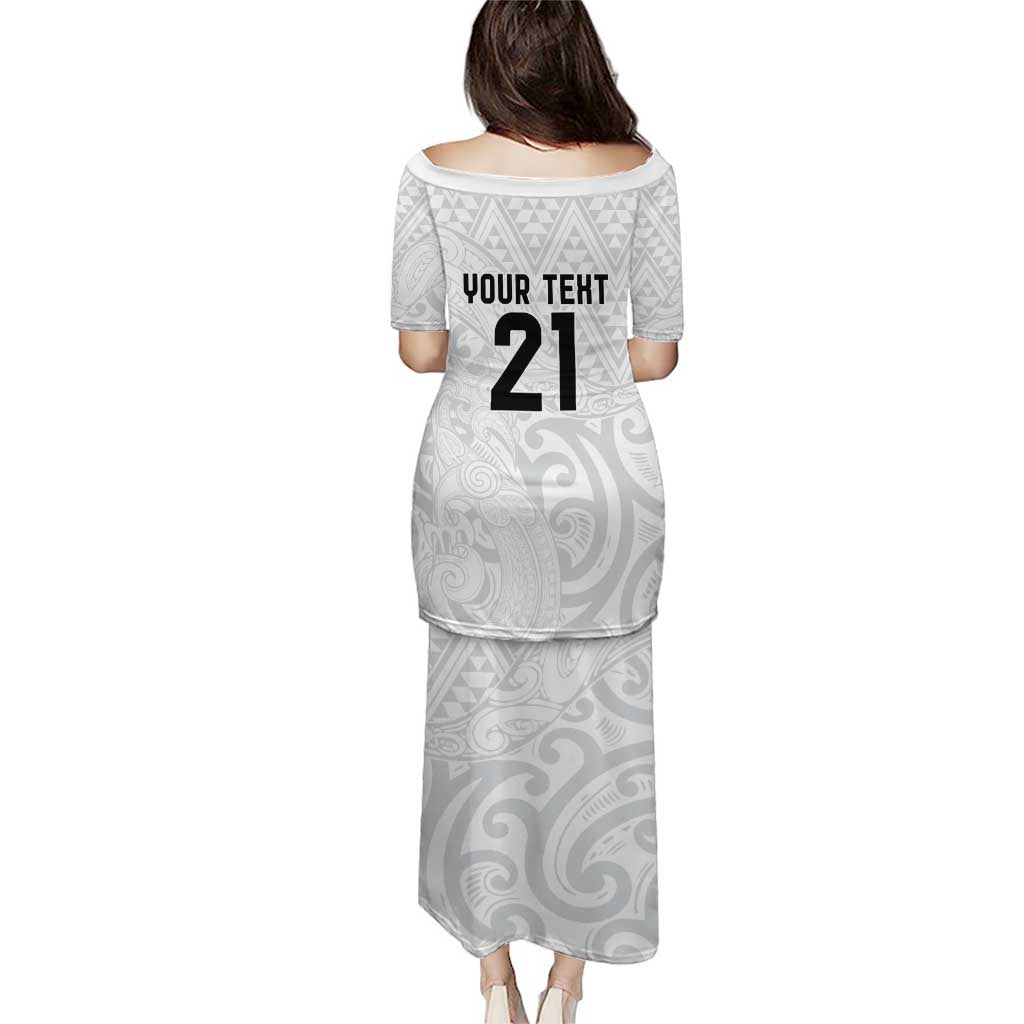 New Zealand Rangatira Custom Puletasi All White Niho Taniwha Maori Tribal