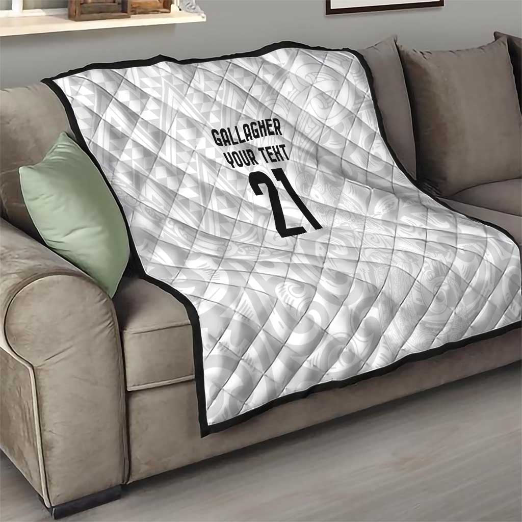 New Zealand Rangatira Custom Quilt All White Niho Taniwha Maori Tribal