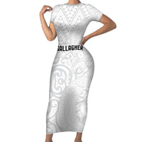 New Zealand Rangatira Custom Short Sleeve Bodycon Dress All White Niho Taniwha Maori Tribal