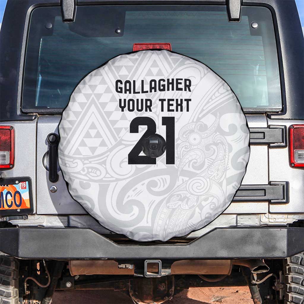 New Zealand Rangatira Custom Spare Tire Cover All White Niho Taniwha Maori Tribal