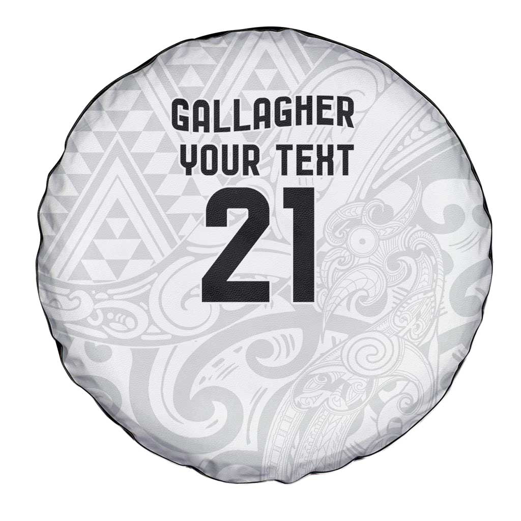 New Zealand Rangatira Custom Spare Tire Cover All White Niho Taniwha Maori Tribal