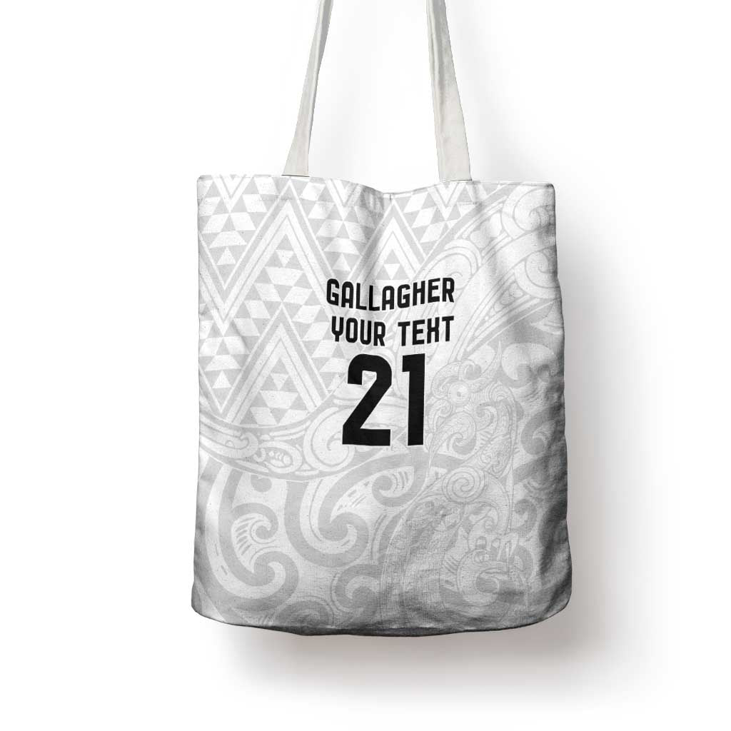 New Zealand Rangatira Custom Tote Bag All White Niho Taniwha Maori Tribal - Polynesian Pride