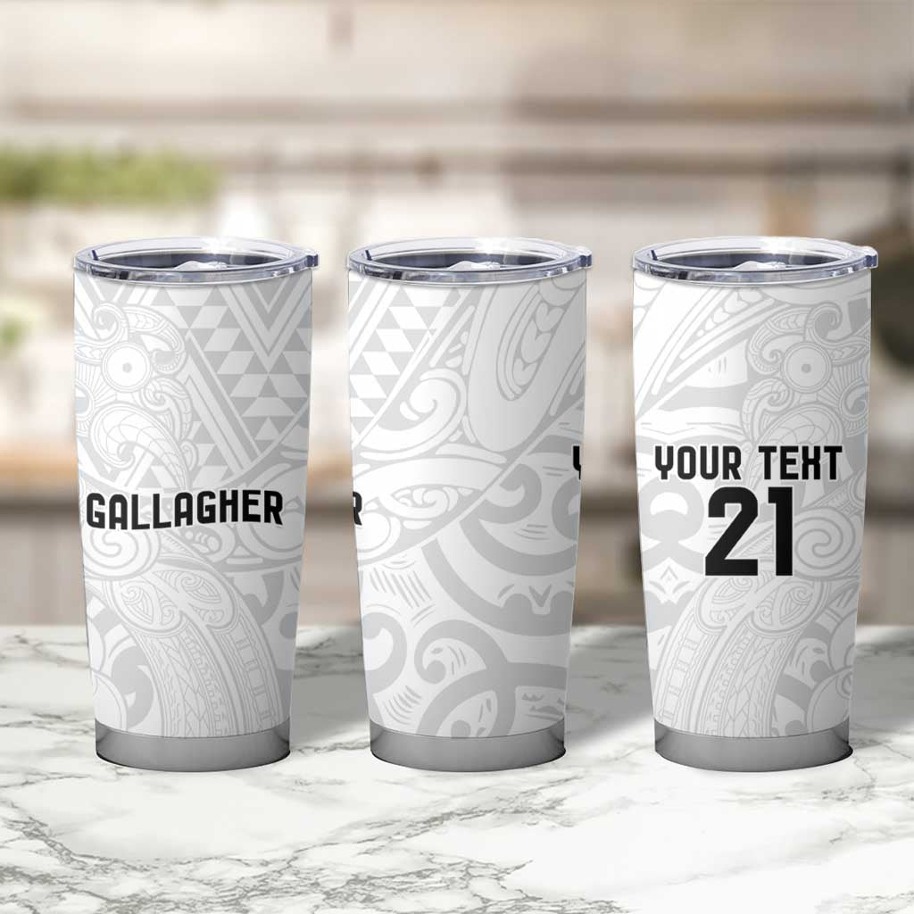 New Zealand Rangatira Custom Tumbler Cup All White Niho Taniwha Maori Tribal