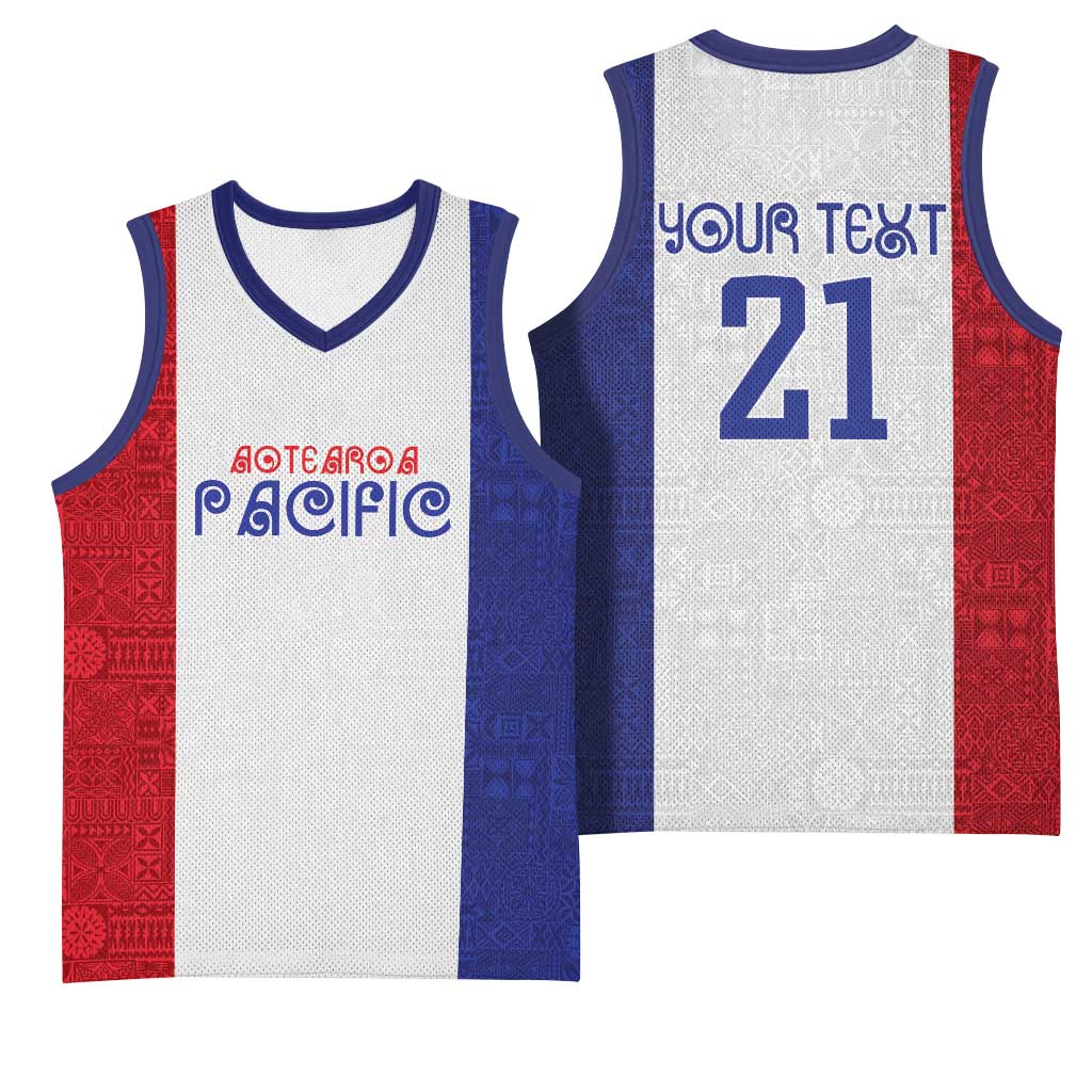 New Zealand Rugby Pacific Personalised Basketball Jersey Maori Style Tribal Tapa Pattern - Polynesian Pride