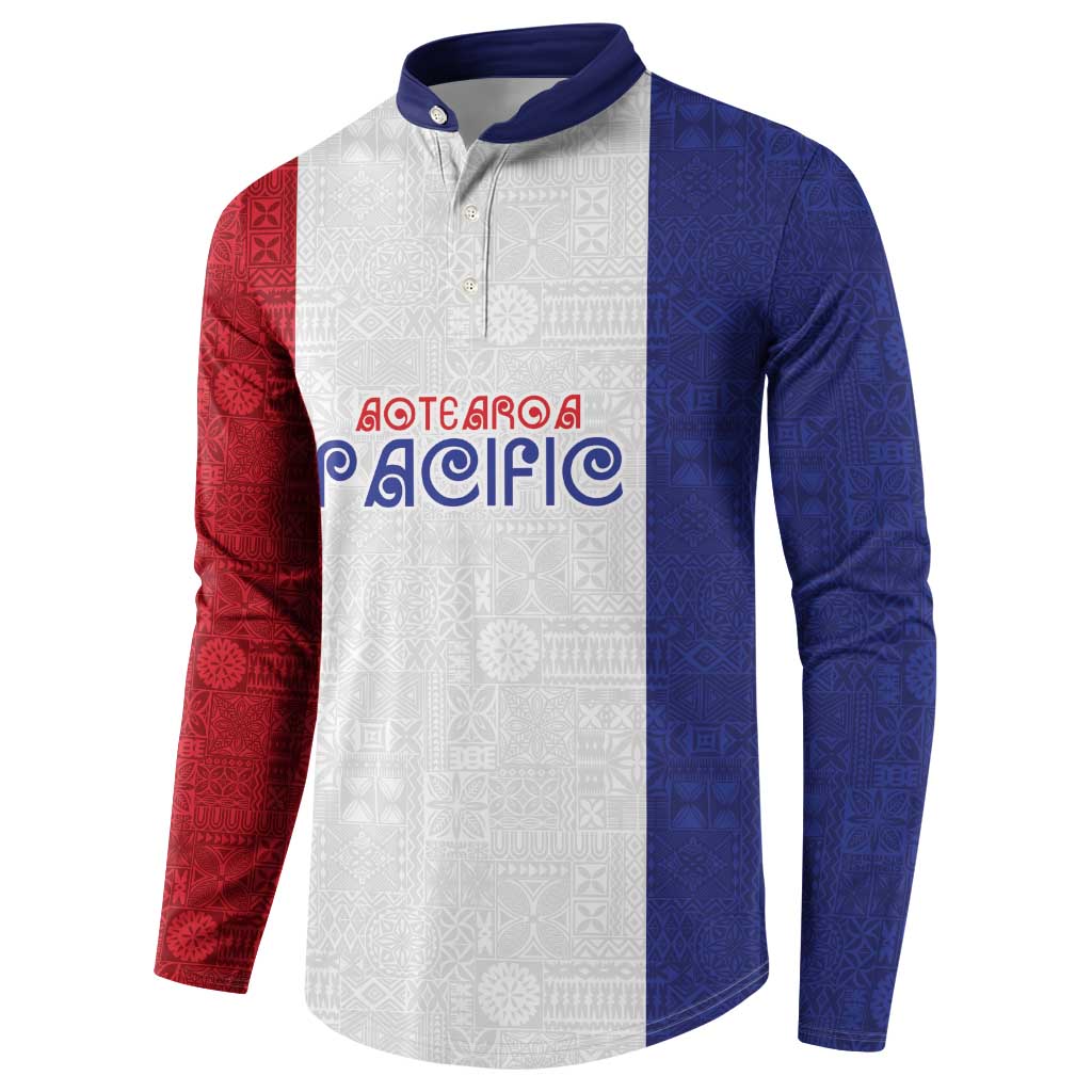 New Zealand Rugby Pacific Personalised Button Sweatshirt Maori Style Tribal Tapa Pattern