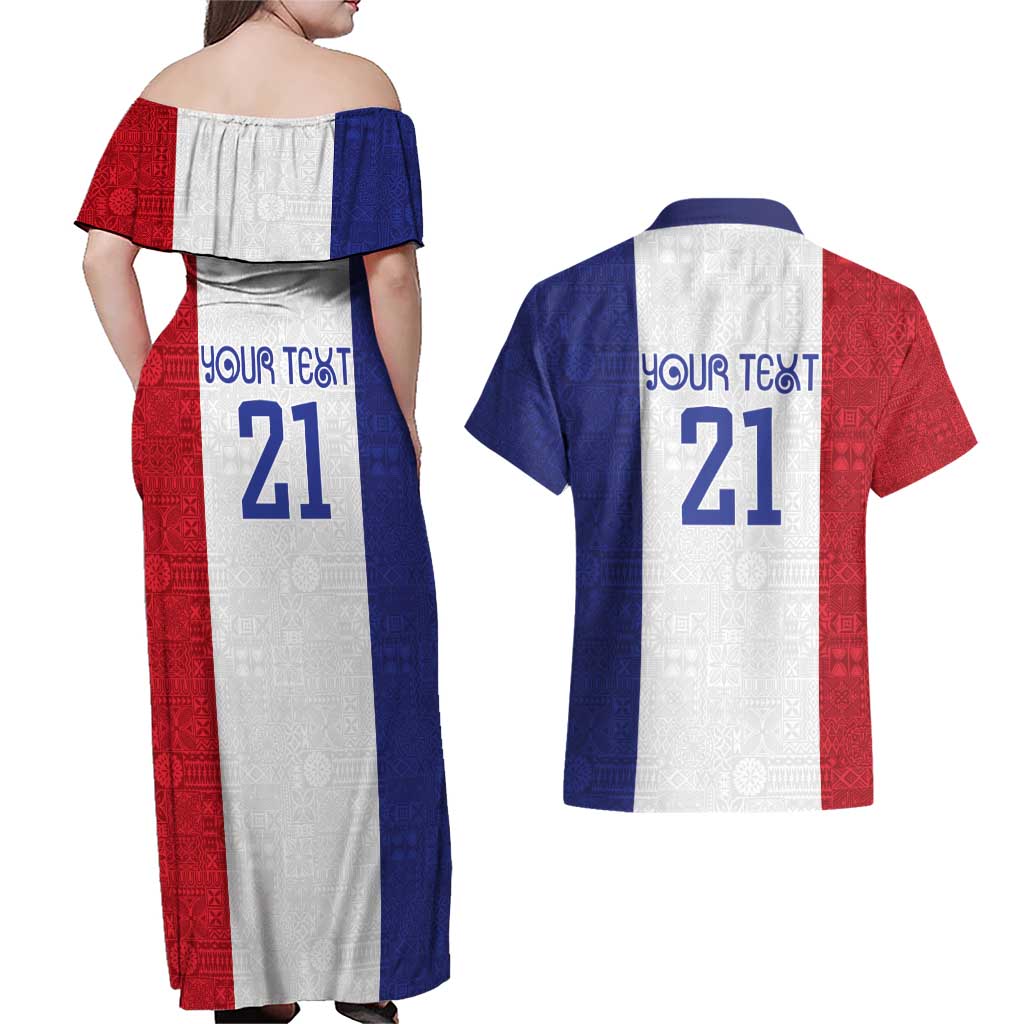 New Zealand Rugby Pacific Personalised Couples Matching Off Shoulder Maxi Dress and Hawaiian Shirt Maori Style Tribal Tapa Pattern